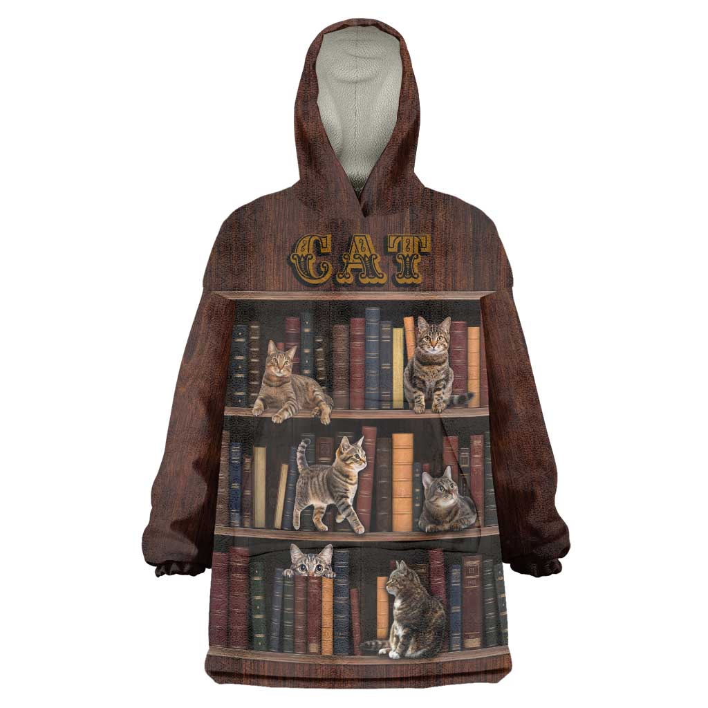 Cat Bookcase Christmas Wearable Blanket Hoodie Xmas Holiday Patterns - Wonder Print Shop