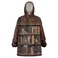 Cat Bookcase Christmas Wearable Blanket Hoodie Xmas Holiday Patterns - Wonder Print Shop