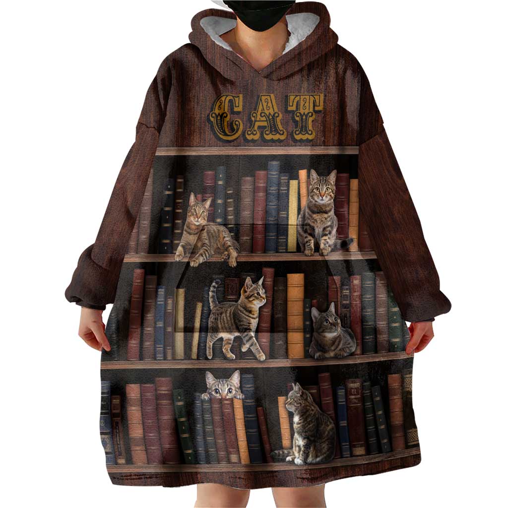 Cat Bookcase Christmas Wearable Blanket Hoodie Xmas Holiday Patterns - Wonder Print Shop