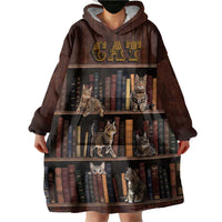 Cat Bookcase Christmas Wearable Blanket Hoodie Xmas Holiday Patterns - Wonder Print Shop