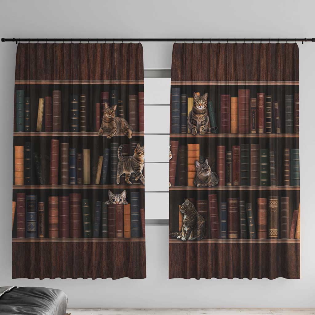 Cat Bookcase Christmas Window Curtain Xmas Holiday Patterns - Wonder Print Shop