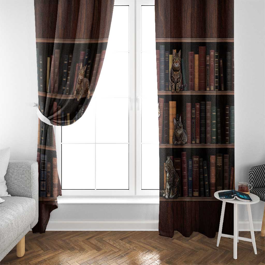 Cat Bookcase Christmas Window Curtain Xmas Holiday Patterns - Wonder Print Shop