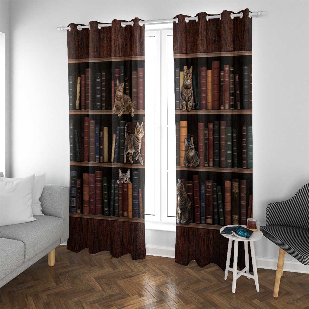Cat Bookcase Christmas Window Curtain Xmas Holiday Patterns - Wonder Print Shop