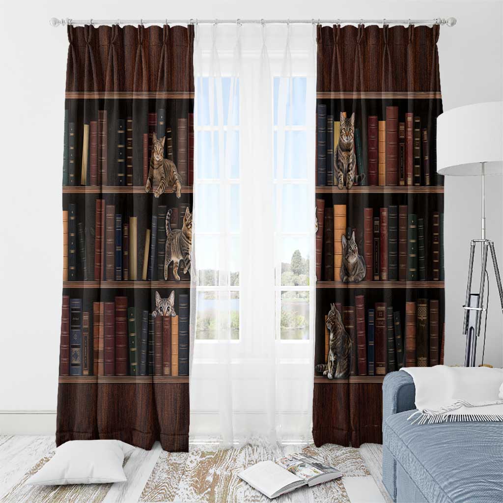 Cat Bookcase Christmas Window Curtain Xmas Holiday Patterns - Wonder Print Shop