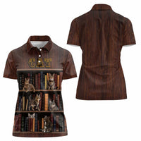 Cat Bookcase Christmas Women Polo Shirt Xmas Holiday Patterns - Wonder Print Shop