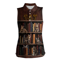 Cat Bookcase Christmas Women Sleeveless Polo Shirt Xmas Holiday Patterns - Wonder Print Shop