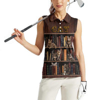 Cat Bookcase Christmas Women Sleeveless Polo Shirt Xmas Holiday Patterns - Wonder Print Shop