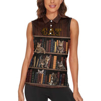 Cat Bookcase Christmas Women Sleeveless Polo Shirt Xmas Holiday Patterns - Wonder Print Shop