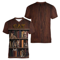 Cat Bookcase Christmas Women V-Neck T-Shirt Xmas Holiday Patterns - Wonder Print Shop