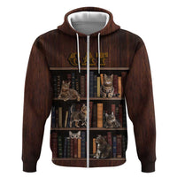 Cat Bookcase Christmas Zip Hoodie Xmas Holiday Patterns - Wonder Print Shop
