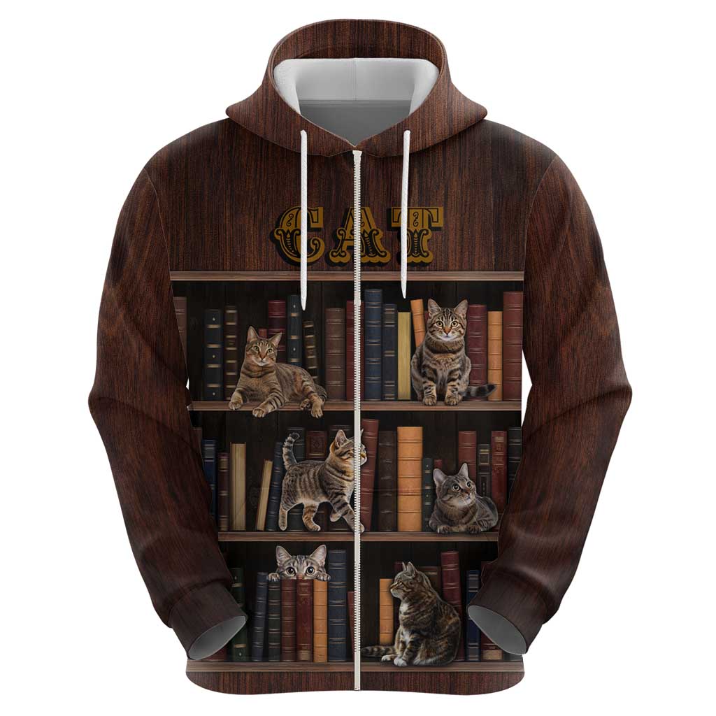 Cat Bookcase Christmas Zip Hoodie Xmas Holiday Patterns - Wonder Print Shop