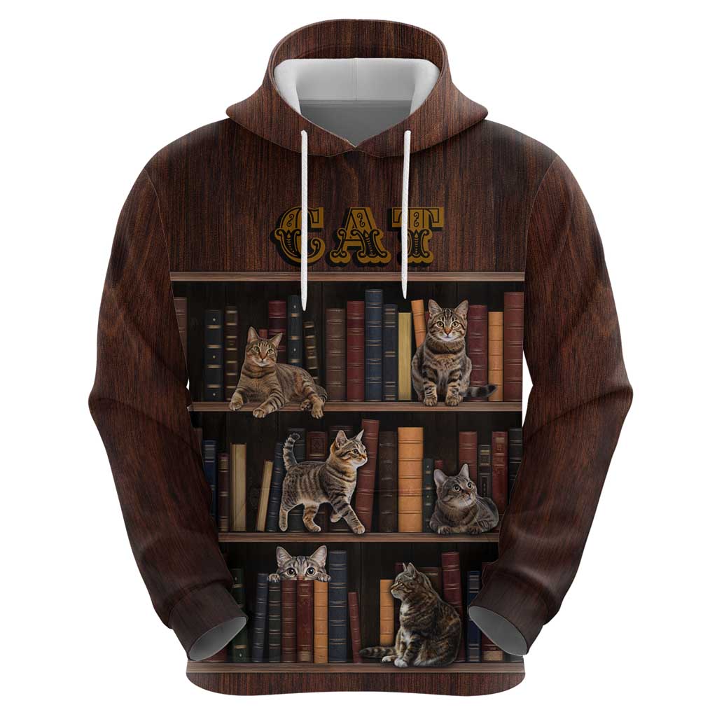 Cat Bookcase Christmas Zip Hoodie Xmas Holiday Patterns - Wonder Print Shop