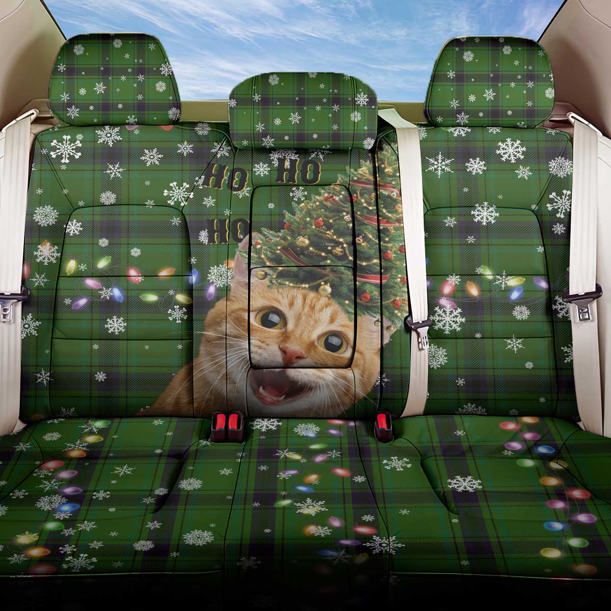 Cat Christmas Tree Back Car Seat Cover Xmas Holiday Patterns - Wonder Print Shop