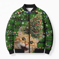 Cat Christmas Tree Bomber Puffer Jacket Xmas Holiday Patterns - Wonder Print Shop