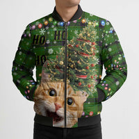 Cat Christmas Tree Bomber Puffer Jacket Xmas Holiday Patterns - Wonder Print Shop