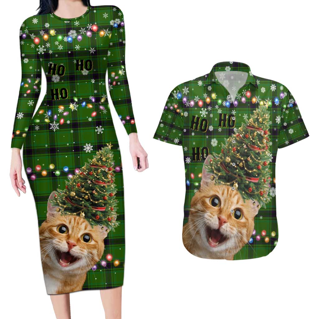 Cat Christmas Tree Couples Matching Long Sleeve Bodycon Dress and Hawaiian Shirt Xmas Holiday Patterns - Wonder Print Shop