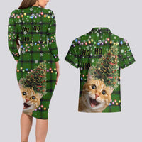 Cat Christmas Tree Couples Matching Long Sleeve Bodycon Dress and Hawaiian Shirt Xmas Holiday Patterns - Wonder Print Shop