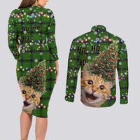 Cat Christmas Tree Couples Matching Long Sleeve Bodycon Dress and Long Sleeve Button Shirt Xmas Holiday Patterns - Wonder Print Shop