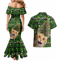 Cat Christmas Tree Couples Matching Mermaid Dress and Hawaiian Shirt Xmas Holiday Patterns - Wonder Print Shop