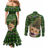 Cat Christmas Tree Couples Matching Mermaid Dress and Long Sleeve Button Shirt Xmas Holiday Patterns - Wonder Print Shop