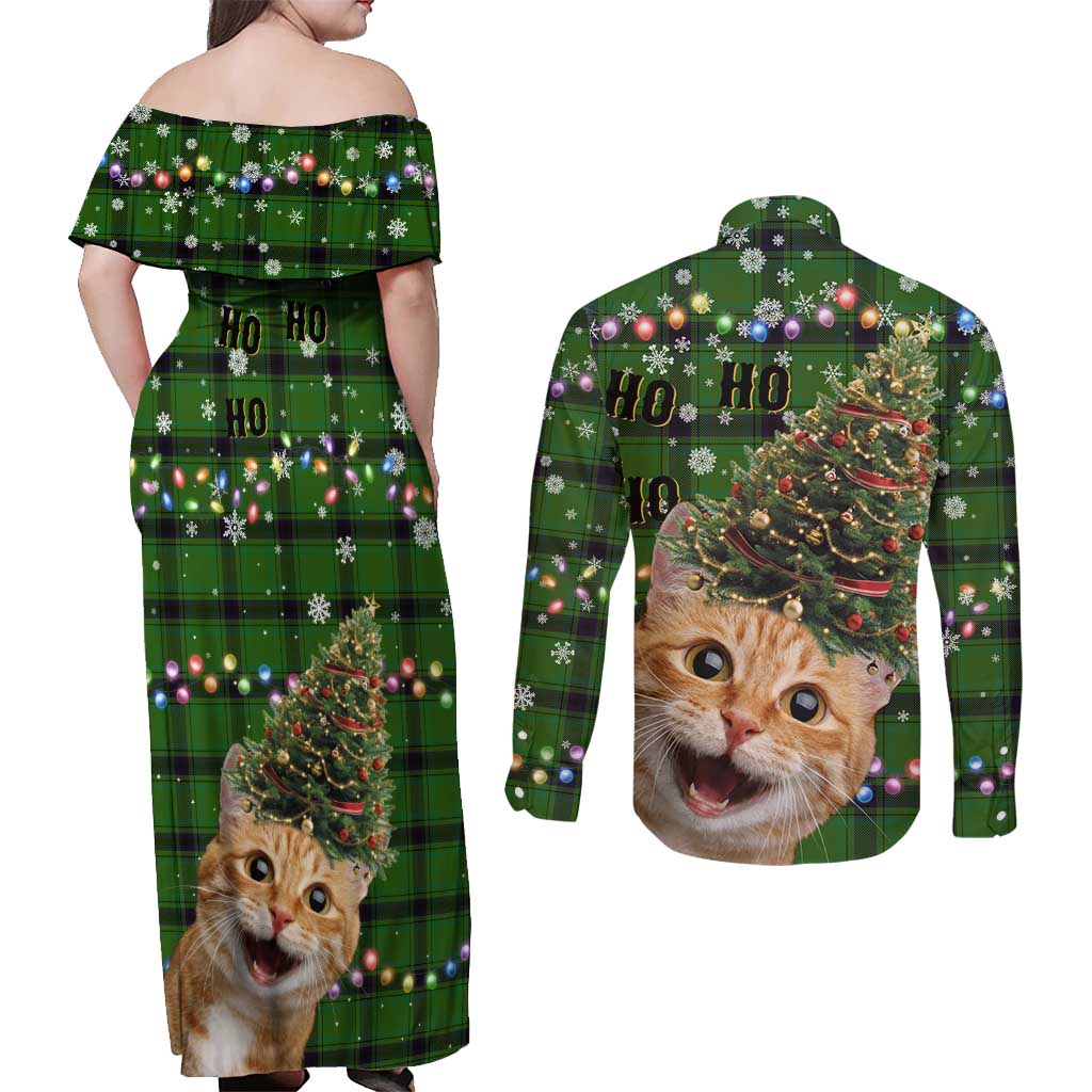 Cat Christmas Tree Couples Matching Off Shoulder Maxi Dress and Long Sleeve Button Shirt Xmas Holiday Patterns - Wonder Print Shop