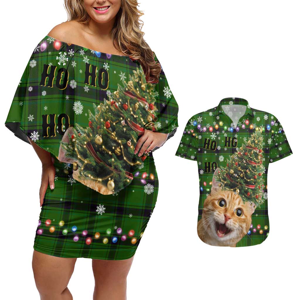Cat Christmas Tree Couples Matching Off Shoulder Short Dress and Hawaiian Shirt Xmas Holiday Patterns - Wonder Print Shop