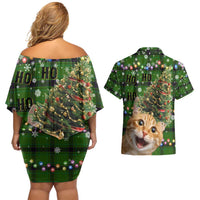 Cat Christmas Tree Couples Matching Off Shoulder Short Dress and Hawaiian Shirt Xmas Holiday Patterns - Wonder Print Shop