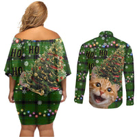Cat Christmas Tree Couples Matching Off Shoulder Short Dress and Long Sleeve Button Shirt Xmas Holiday Patterns - Wonder Print Shop