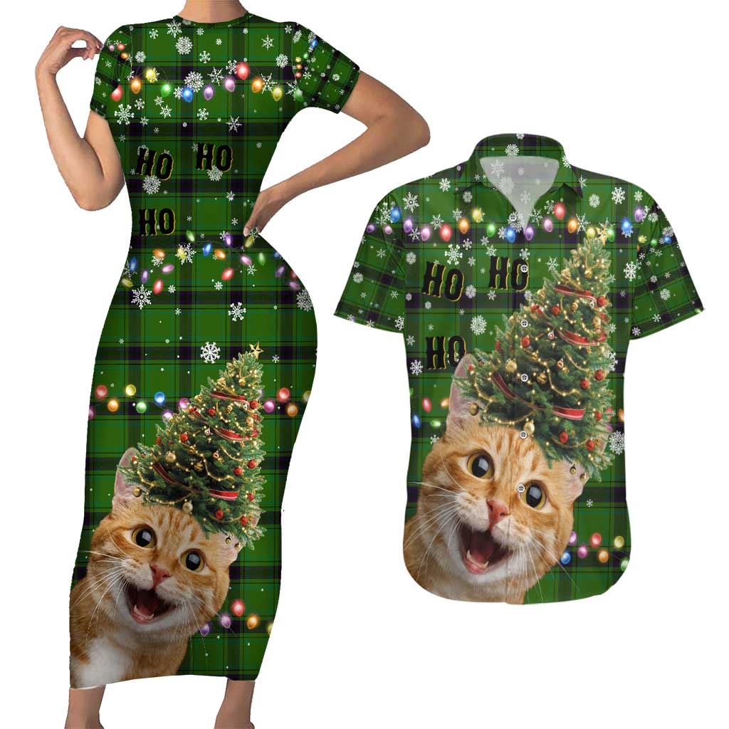 Cat Christmas Tree Couples Matching Short Sleeve Bodycon Dress and Hawaiian Shirt Xmas Holiday Patterns - Wonder Print Shop