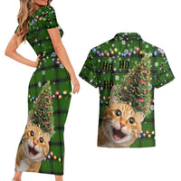 Cat Christmas Tree Couples Matching Short Sleeve Bodycon Dress and Hawaiian Shirt Xmas Holiday Patterns - Wonder Print Shop