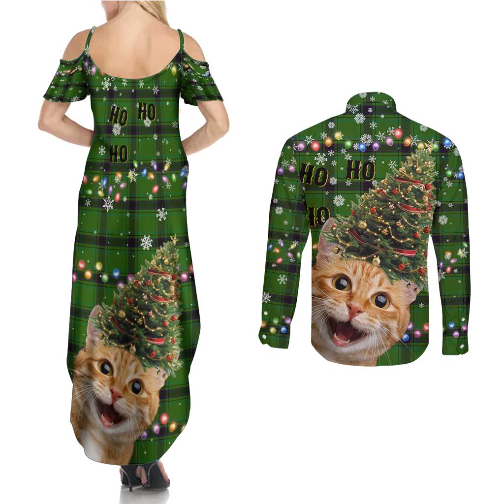 Cat Christmas Tree Couples Matching Summer Maxi Dress and Long Sleeve Button Shirt Xmas Holiday Patterns - Wonder Print Shop