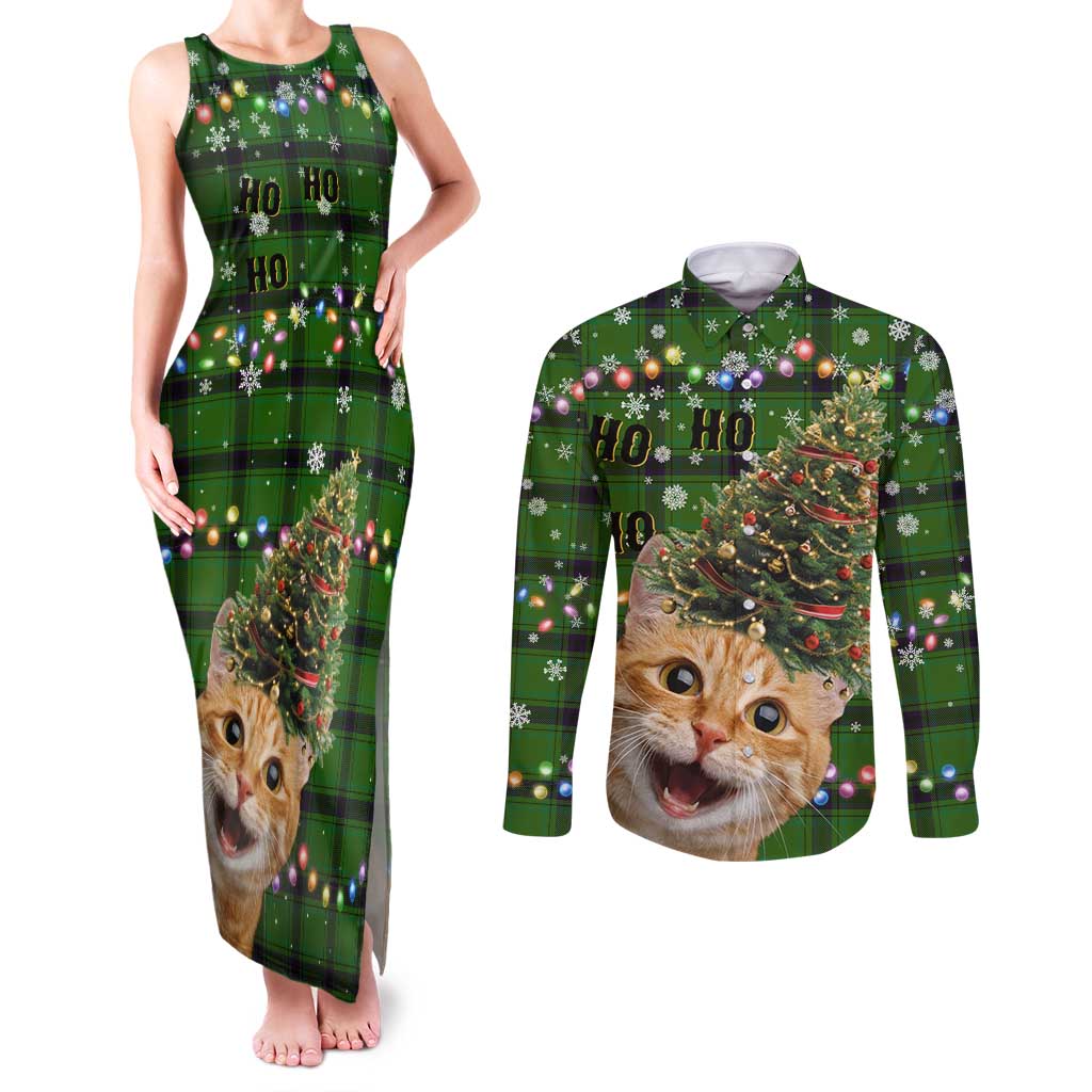 Cat Christmas Tree Couples Matching Tank Maxi Dress and Long Sleeve Button Shirt Xmas Holiday Patterns - Wonder Print Shop
