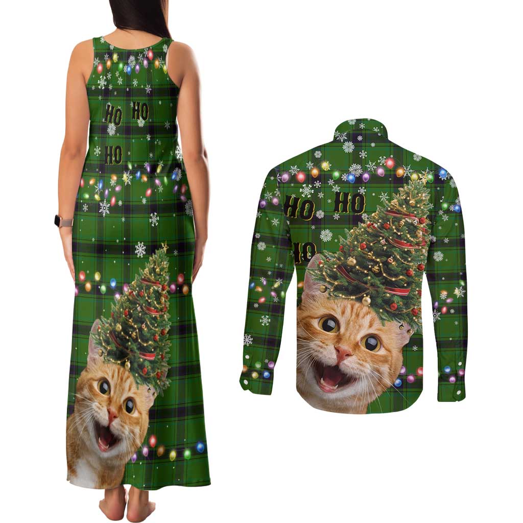 Cat Christmas Tree Couples Matching Tank Maxi Dress and Long Sleeve Button Shirt Xmas Holiday Patterns - Wonder Print Shop