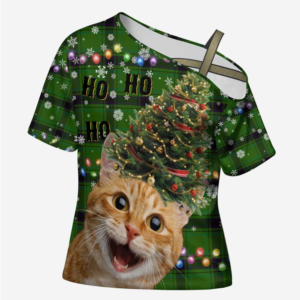 Cat Christmas Tree Cross Shoulder Shirt Xmas Holiday Patterns - Wonder Print Shop