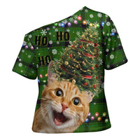 Cat Christmas Tree Cross Shoulder Shirt Xmas Holiday Patterns - Wonder Print Shop