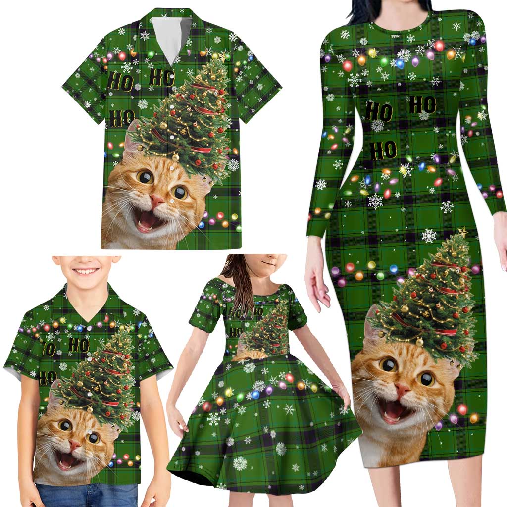 Cat Christmas Tree Family Matching Long Sleeve Bodycon Dress and Hawaiian Shirt Xmas Holiday Patterns - Wonder Print Shop