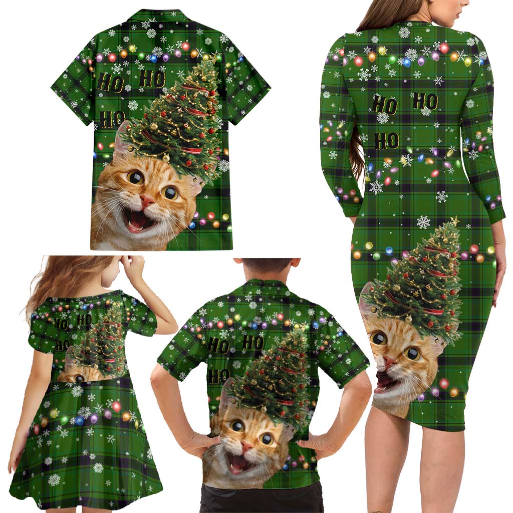 Cat Christmas Tree Family Matching Long Sleeve Bodycon Dress and Hawaiian Shirt Xmas Holiday Patterns - Wonder Print Shop