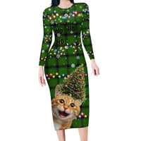 Cat Christmas Tree Family Matching Long Sleeve Bodycon Dress and Hawaiian Shirt Xmas Holiday Patterns - Wonder Print Shop