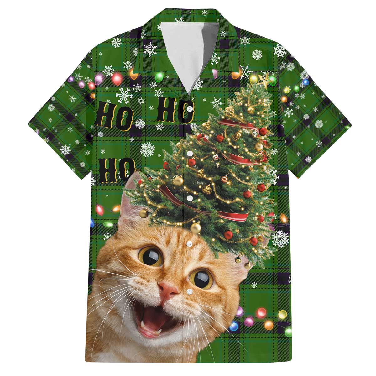 Cat Christmas Tree Family Matching Off The Shoulder Long Sleeve Dress and Hawaiian Shirt Xmas Holiday Patterns - Wonder Print Shop