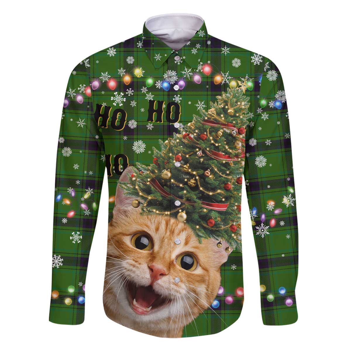 Cat Christmas Tree Family Matching Off The Shoulder Long Sleeve Dress and Hawaiian Shirt Xmas Holiday Patterns - Wonder Print Shop