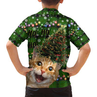 Cat Christmas Tree Family Matching Off Shoulder Short Dress and Hawaiian Shirt Xmas Holiday Patterns - Wonder Print Shop
