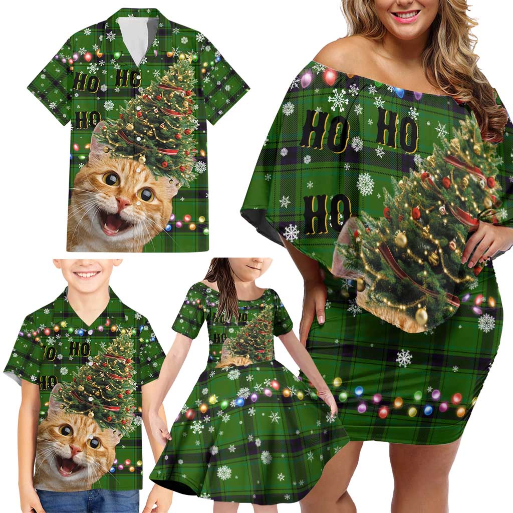 Cat Christmas Tree Family Matching Off Shoulder Short Dress and Hawaiian Shirt Xmas Holiday Patterns - Wonder Print Shop