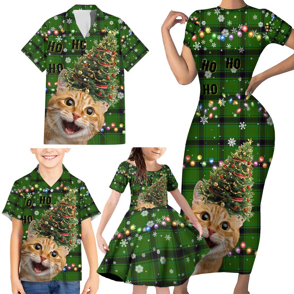 Cat Christmas Tree Family Matching Short Sleeve Bodycon Dress and Hawaiian Shirt Xmas Holiday Patterns - Wonder Print Shop
