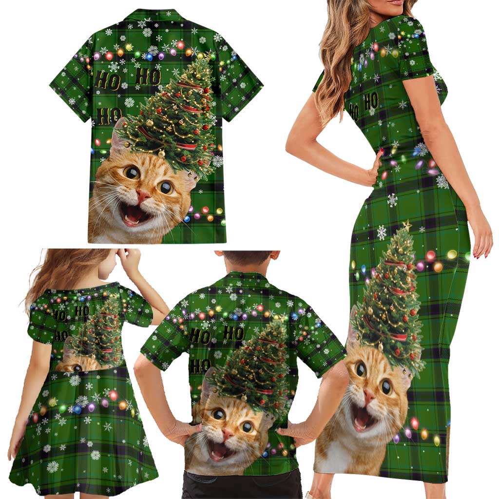 Cat Christmas Tree Family Matching Short Sleeve Bodycon Dress and Hawaiian Shirt Xmas Holiday Patterns - Wonder Print Shop