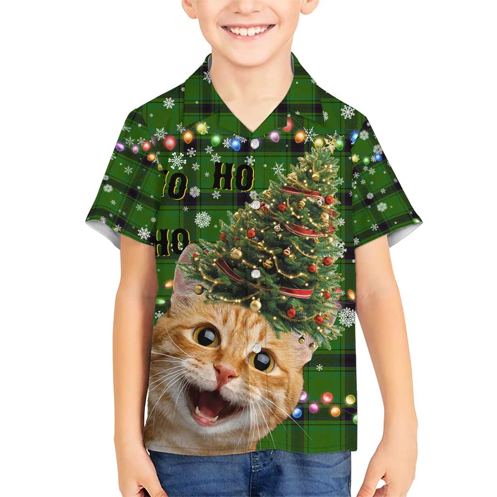 Cat Christmas Tree Family Matching Short Sleeve Bodycon Dress and Hawaiian Shirt Xmas Holiday Patterns - Wonder Print Shop