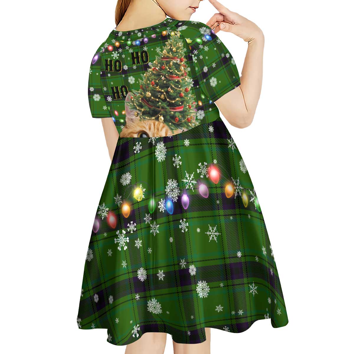 Cat Christmas Tree Kid Short Sleeve Dress Xmas Holiday Patterns - Wonder Print Shop