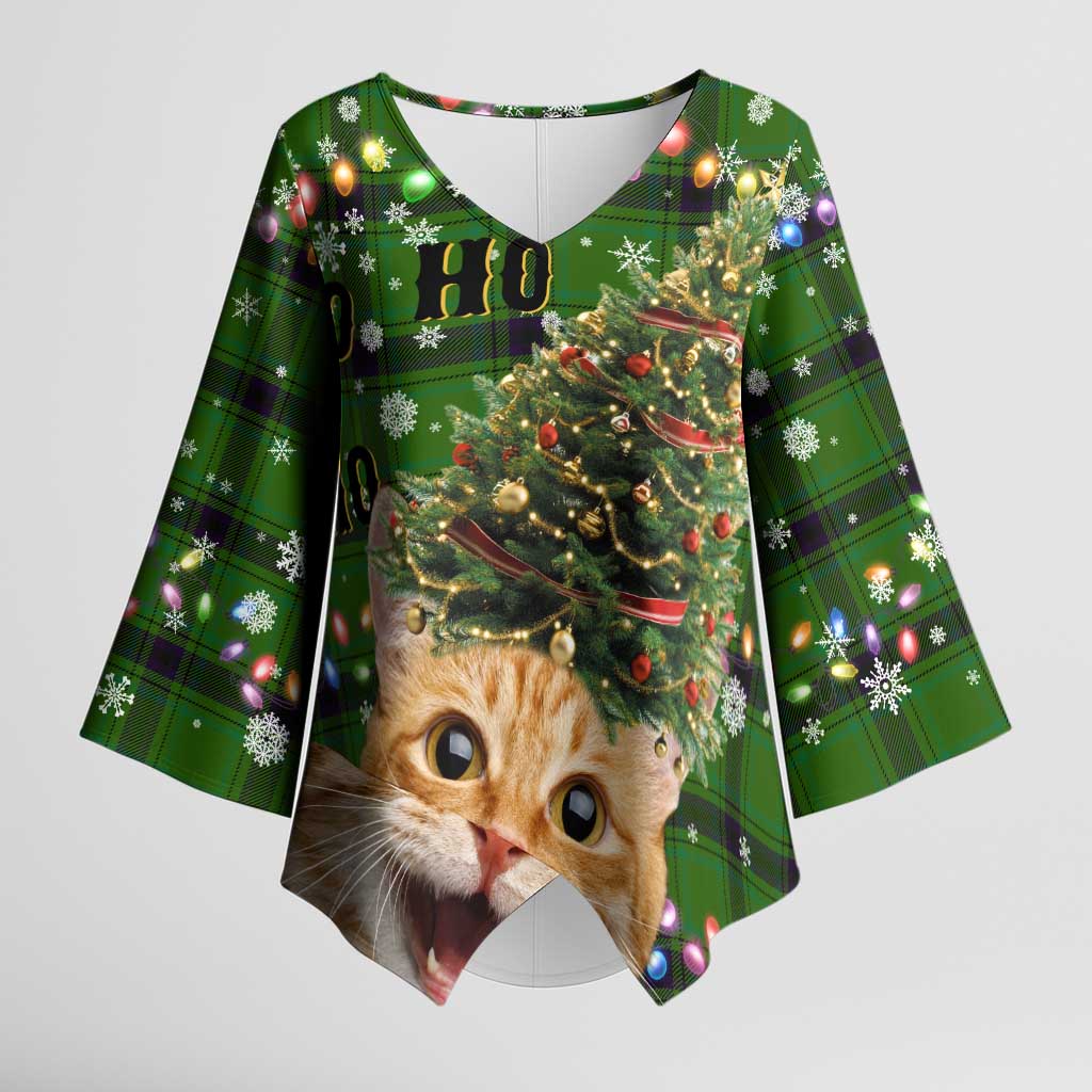 Cat Christmas Tree Kimono Sleeve Blouse Xmas Holiday Patterns - Wonder Print Shop