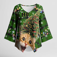 Cat Christmas Tree Kimono Sleeve Blouse Xmas Holiday Patterns - Wonder Print Shop