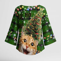 Cat Christmas Tree Kimono Sleeve Blouse Xmas Holiday Patterns - Wonder Print Shop