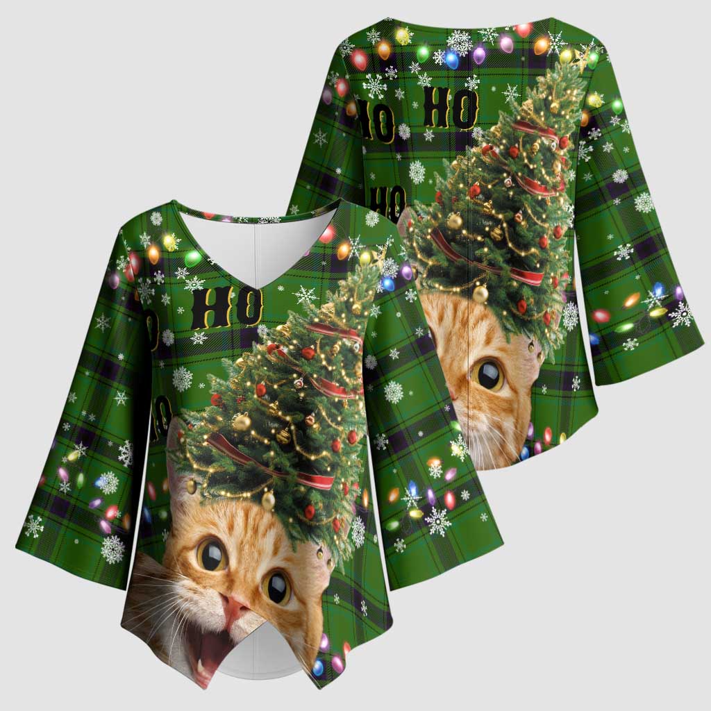 Cat Christmas Tree Kimono Sleeve Blouse Xmas Holiday Patterns - Wonder Print Shop